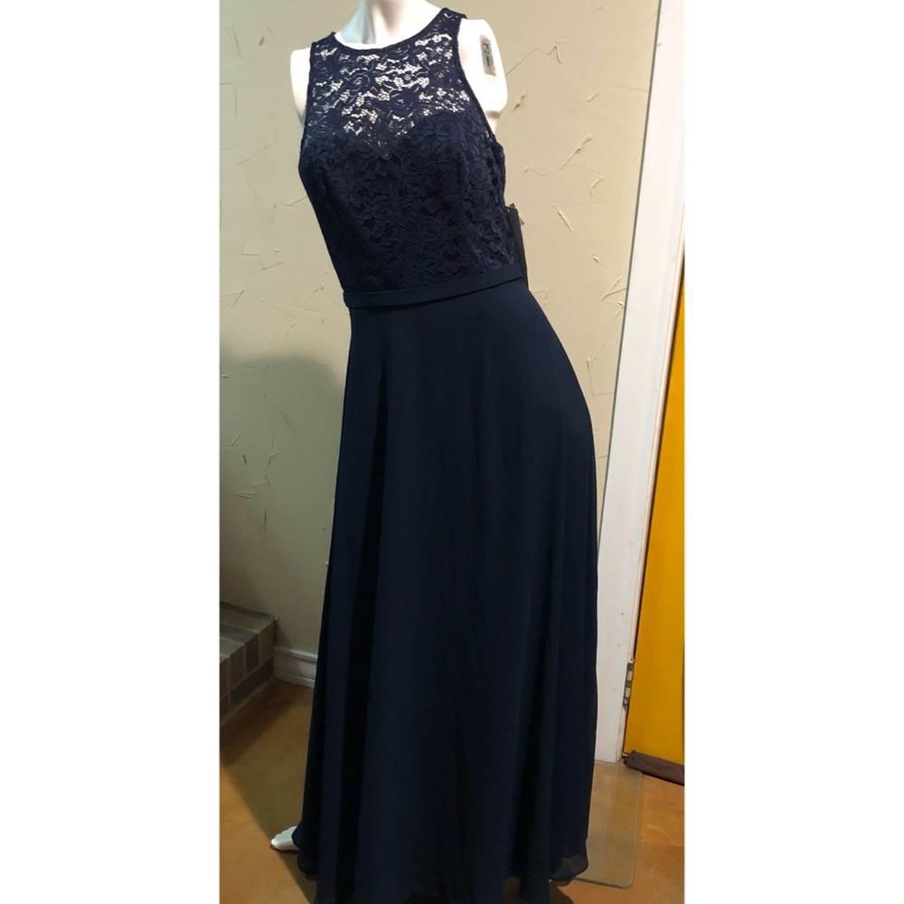 Levkoff Lace Bodice Chiffon A-Line Gown